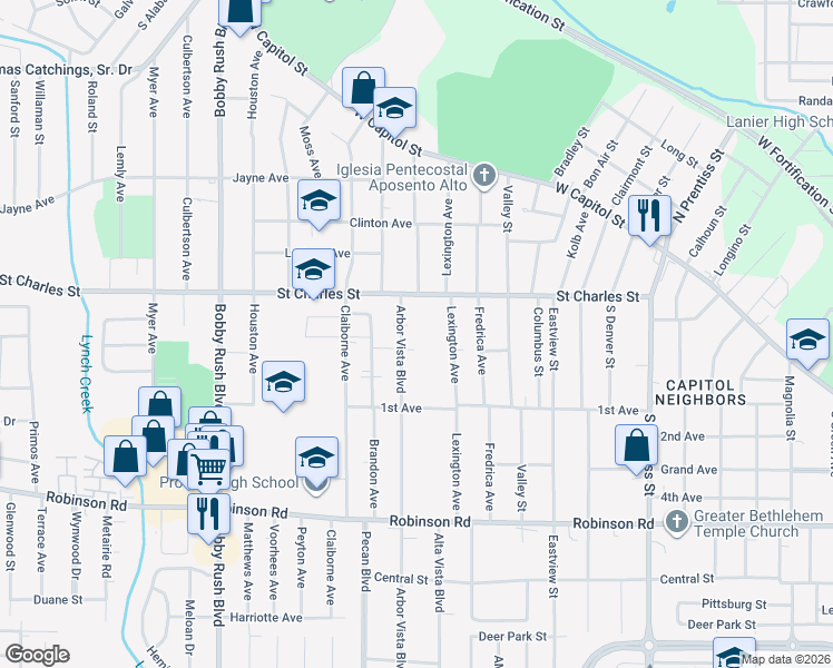 map of restaurants, bars, coffee shops, grocery stores, and more near 316 Arbor Vista Boulevard in Jackson
