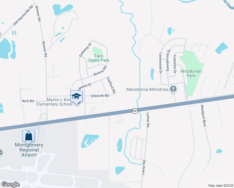 map of restaurants, bars, coffee shops, grocery stores, and more near 4437 Guilford Rd in Montgomery