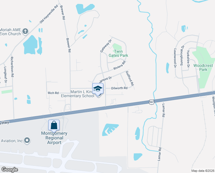 map of restaurants, bars, coffee shops, grocery stores, and more near 3929 Piedmont Court in Montgomery