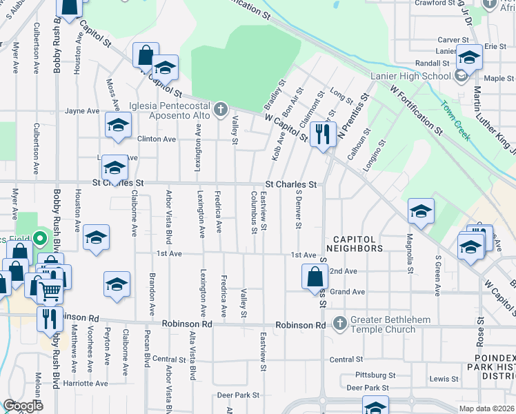 map of restaurants, bars, coffee shops, grocery stores, and more near 230 Eastview Street in Jackson