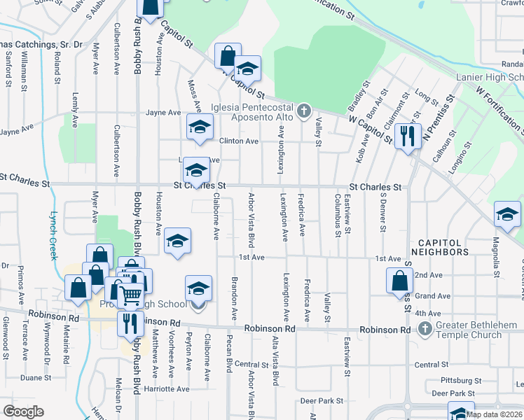 map of restaurants, bars, coffee shops, grocery stores, and more near 316 Arbor Vista Boulevard in Jackson