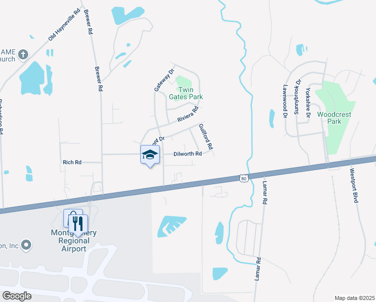 map of restaurants, bars, coffee shops, grocery stores, and more near 4426 Chatham Place in Montgomery