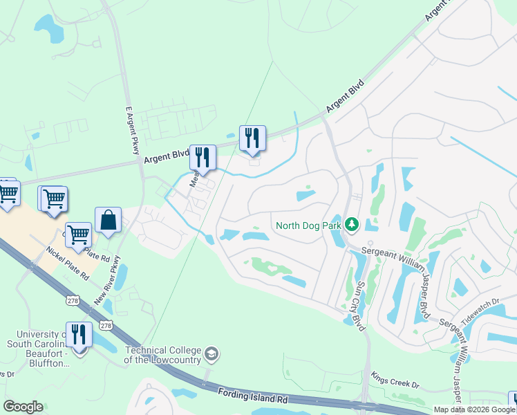 map of restaurants, bars, coffee shops, grocery stores, and more near 546 Palmdale Lane in Okatie