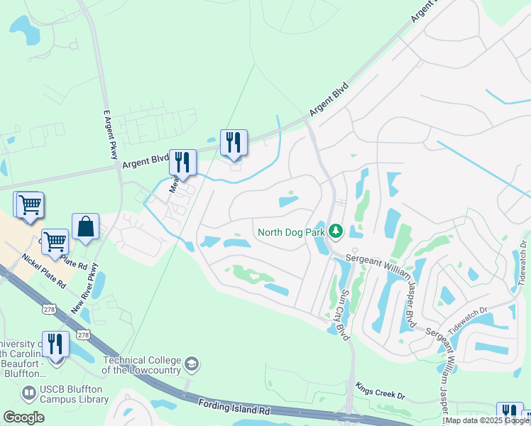 map of restaurants, bars, coffee shops, grocery stores, and more near 362 Palmdale Lane in Okatie