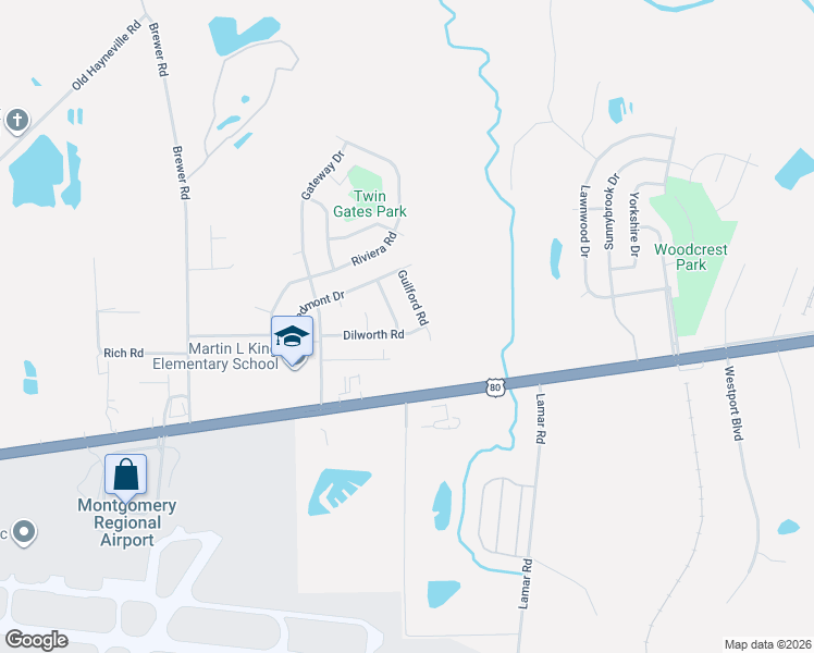 map of restaurants, bars, coffee shops, grocery stores, and more near 4437 Guilford Rd in Montgomery