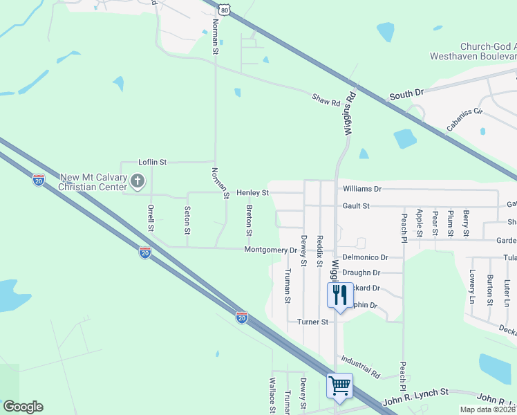 map of restaurants, bars, coffee shops, grocery stores, and more near 1508 Breton Street in Jackson