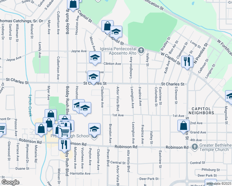 map of restaurants, bars, coffee shops, grocery stores, and more near 321 Arbor Vista Boulevard in Jackson
