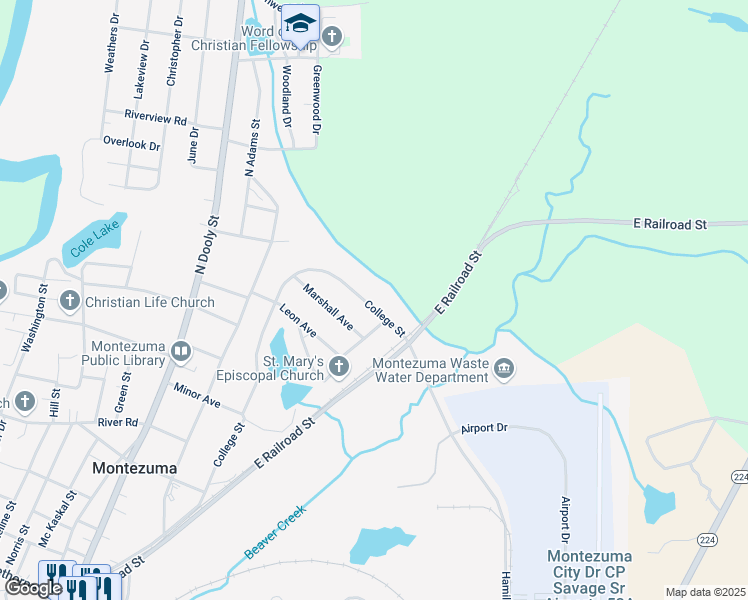 map of restaurants, bars, coffee shops, grocery stores, and more near 719 College Street in Montezuma