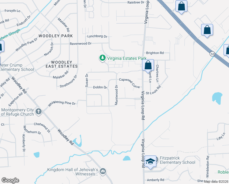 map of restaurants, bars, coffee shops, grocery stores, and more near 3152 Montwood Drive in Montgomery