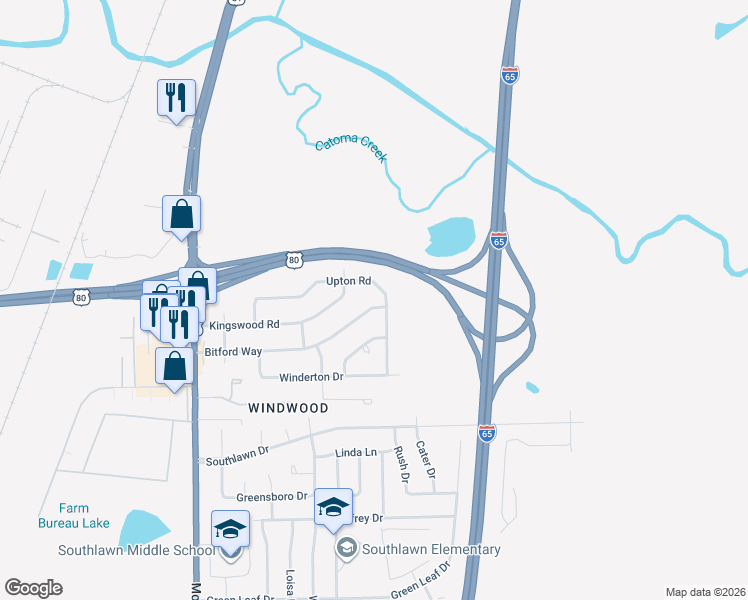 map of restaurants, bars, coffee shops, grocery stores, and more near 439 Upton Road in Montgomery
