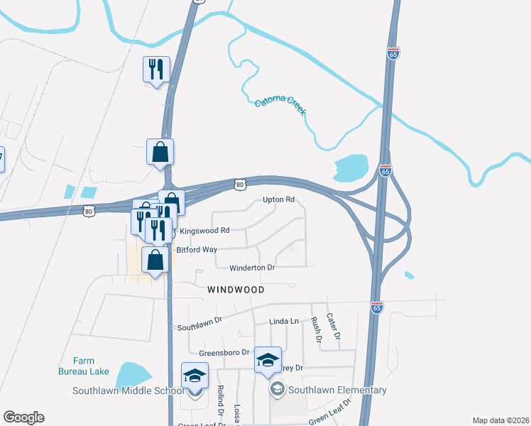 map of restaurants, bars, coffee shops, grocery stores, and more near 312 Upton Road in Montgomery