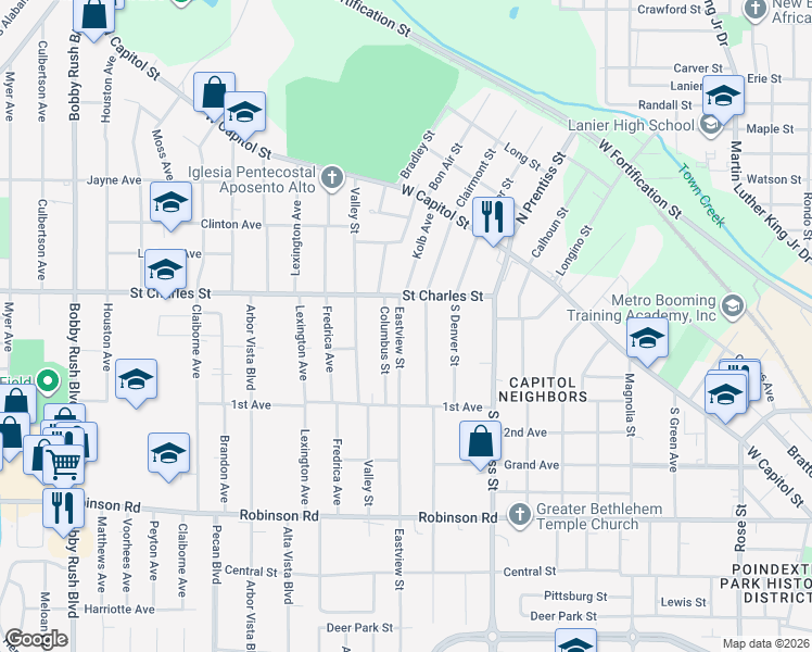 map of restaurants, bars, coffee shops, grocery stores, and more near 230 Eastview Street in Jackson