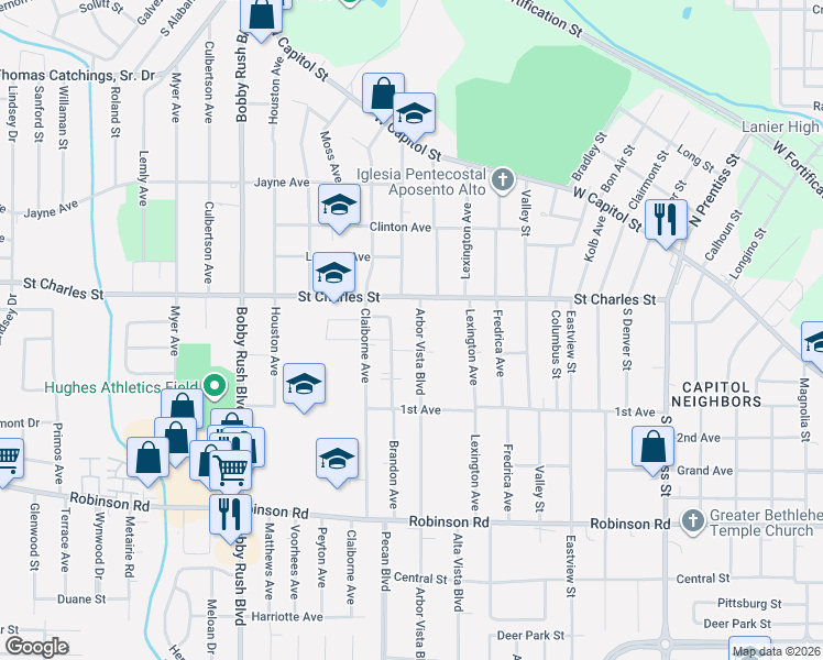map of restaurants, bars, coffee shops, grocery stores, and more near 316 Arbor Vista Boulevard in Jackson