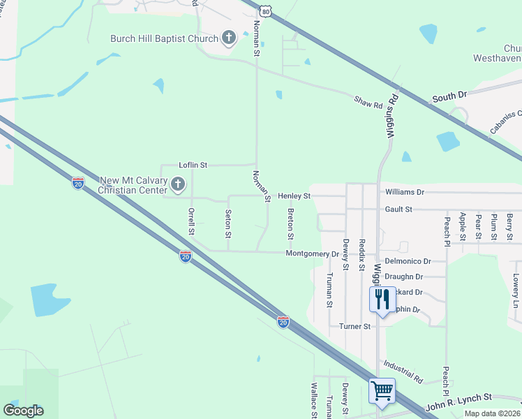 map of restaurants, bars, coffee shops, grocery stores, and more near 1413 Norman Street in Jackson