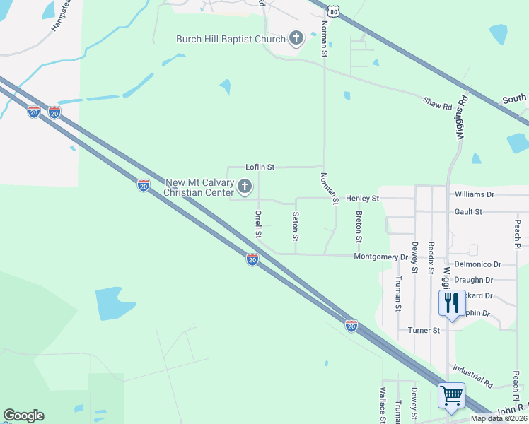 map of restaurants, bars, coffee shops, grocery stores, and more near 6255 Yarbrough Street in Jackson