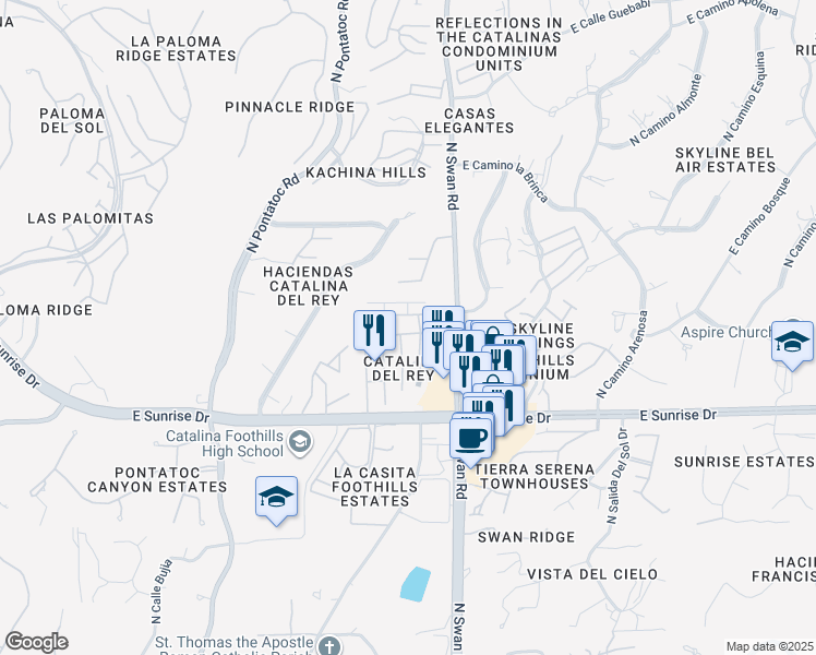 map of restaurants, bars, coffee shops, grocery stores, and more near 4574 East Camino de Oro in Tucson