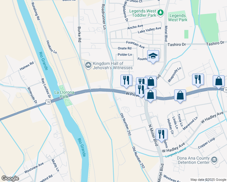 map of restaurants, bars, coffee shops, grocery stores, and more near 1228 North Highway 292 in Las Cruces