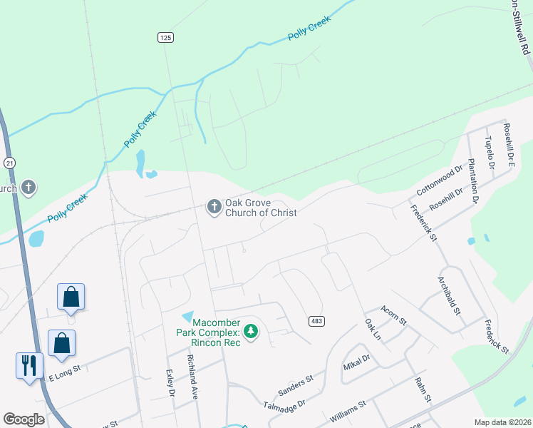 map of restaurants, bars, coffee shops, grocery stores, and more near 105 Danielle Loop in Rincon