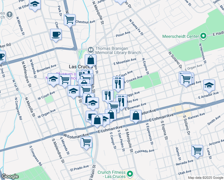 map of restaurants, bars, coffee shops, grocery stores, and more near 344 East Las Cruces Avenue in Las Cruces