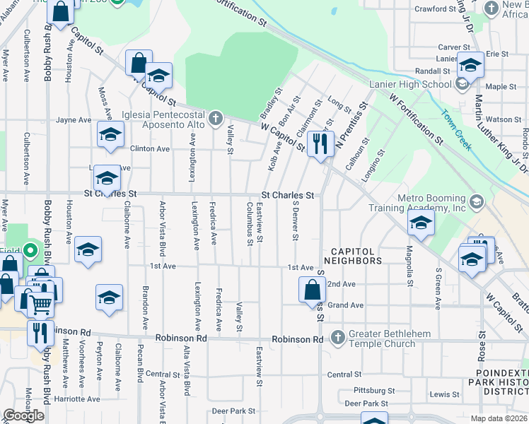 map of restaurants, bars, coffee shops, grocery stores, and more near 230 Eastview Street in Jackson