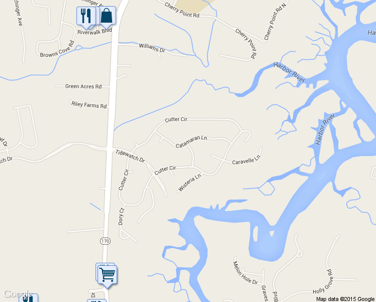 map of restaurants, bars, coffee shops, grocery stores, and more near 9 Rain Tree Ln in Bluffton