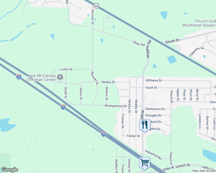 map of restaurants, bars, coffee shops, grocery stores, and more near 1508 Breton Street in Jackson