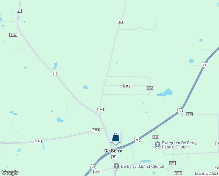 map of restaurants, bars, coffee shops, grocery stores, and more near 118 County Road 3362 in De Berry