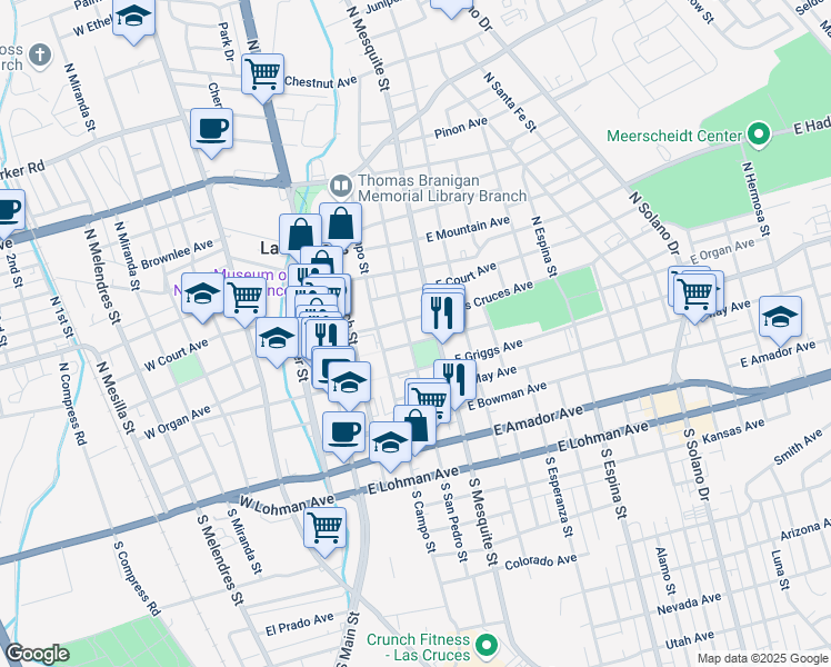 map of restaurants, bars, coffee shops, grocery stores, and more near 344 East Las Cruces Avenue in Las Cruces