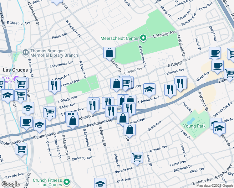 map of restaurants, bars, coffee shops, grocery stores, and more near 200 South Solano Drive in Las Cruces