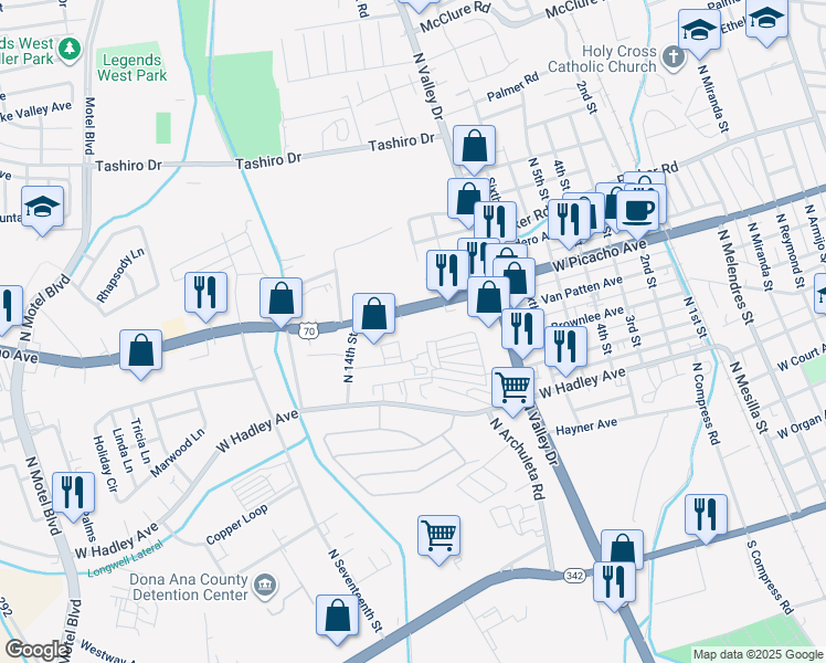 map of restaurants, bars, coffee shops, grocery stores, and more near 1565 W Picacho Ave in Las Cruces