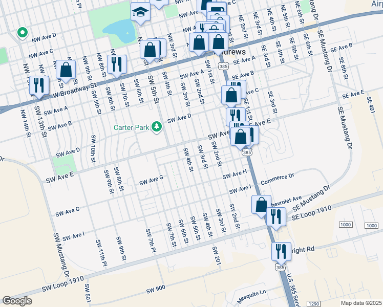 map of restaurants, bars, coffee shops, grocery stores, and more near 609 Southwest 4th Street in Andrews
