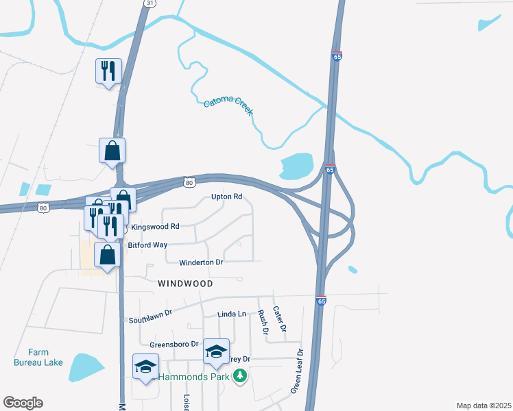 map of restaurants, bars, coffee shops, grocery stores, and more near 439 Upton Road in Montgomery