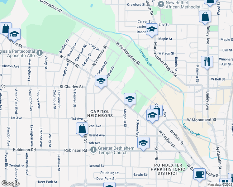 map of restaurants, bars, coffee shops, grocery stores, and more near 1550 West Capitol Street in Jackson