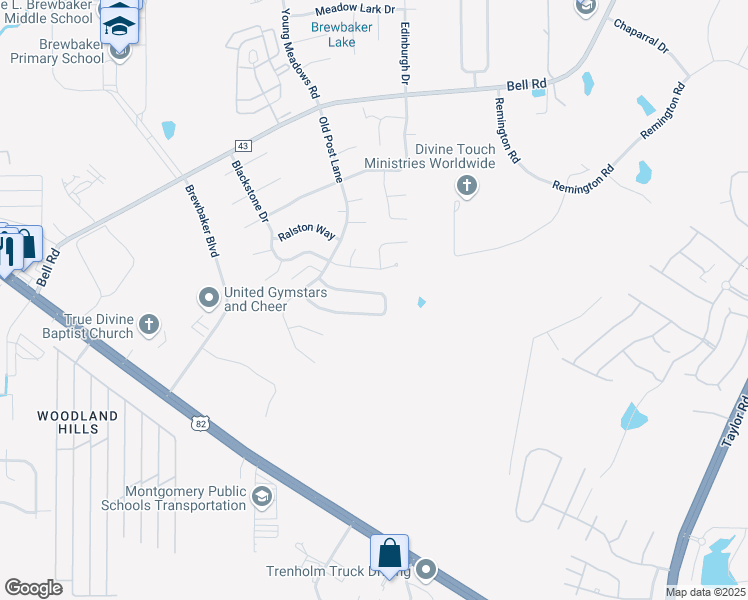map of restaurants, bars, coffee shops, grocery stores, and more near 5752 Hammermill Ln in Montgomery