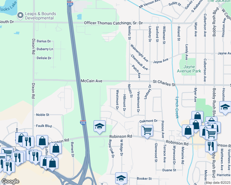 map of restaurants, bars, coffee shops, grocery stores, and more near 705 Westmont Dr in Jackson