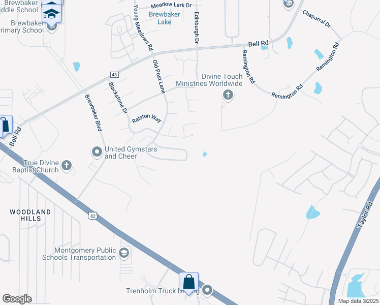 map of restaurants, bars, coffee shops, grocery stores, and more near 5752 Hammermill Loop in Montgomery