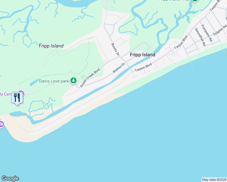 map of restaurants, bars, coffee shops, grocery stores, and more near 410 Tarpon Boulevard in Fripp Island