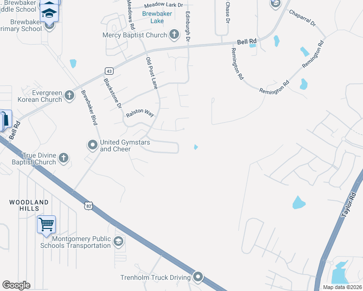map of restaurants, bars, coffee shops, grocery stores, and more near 5752 Hammermill Loop in Montgomery