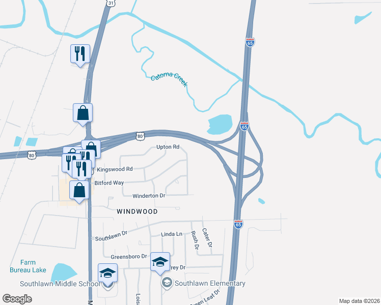 map of restaurants, bars, coffee shops, grocery stores, and more near 439 Upton Road in Montgomery