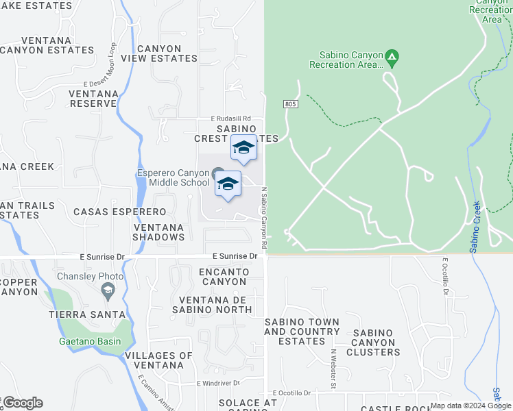 map of restaurants, bars, coffee shops, grocery stores, and more near 5725 North Sabino Canyon Road in Tucson