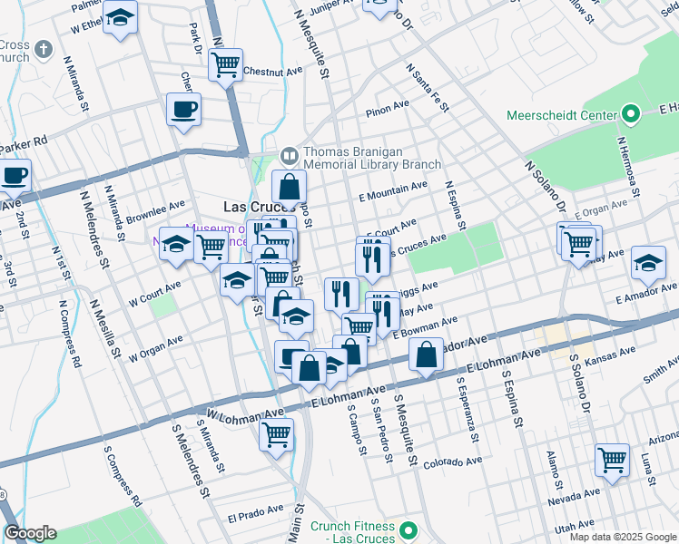 map of restaurants, bars, coffee shops, grocery stores, and more near 344 East Las Cruces Avenue in Las Cruces