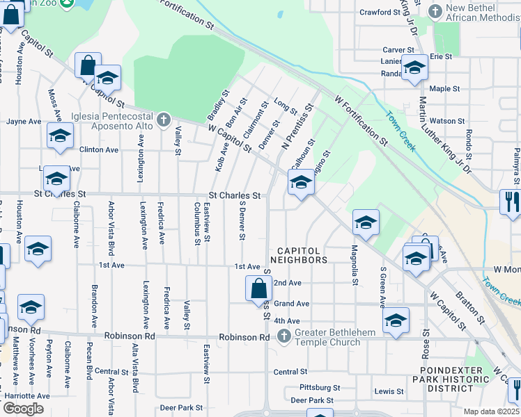 map of restaurants, bars, coffee shops, grocery stores, and more near 225 South Prentiss Street in Jackson