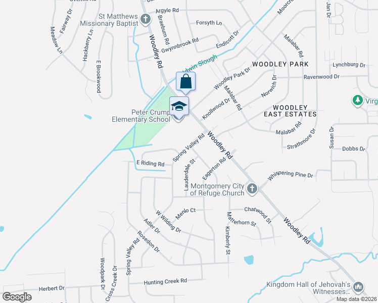 map of restaurants, bars, coffee shops, grocery stores, and more near 101 Spring Valley Road in Montgomery