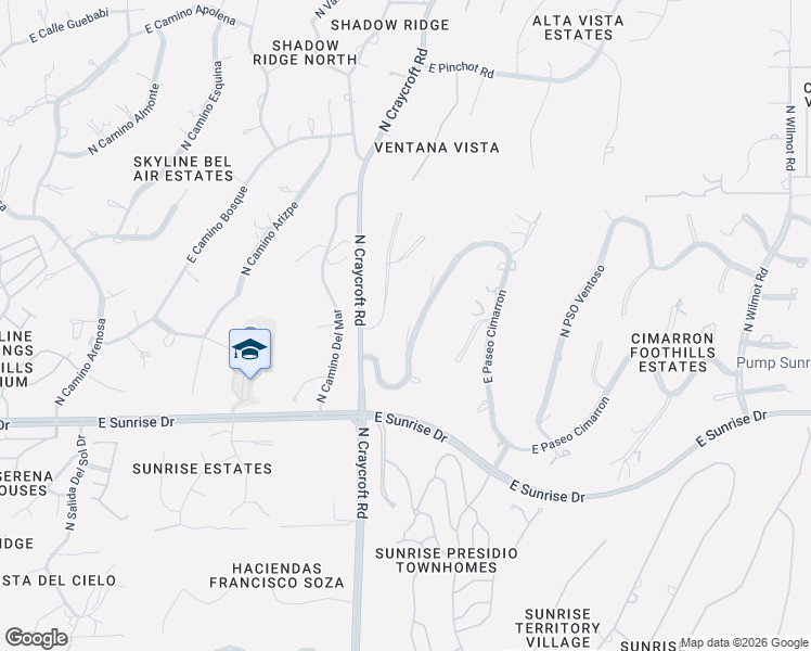 map of restaurants, bars, coffee shops, grocery stores, and more near 5800 North Vía Verdosa in Tucson
