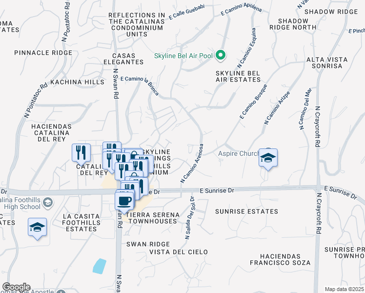 map of restaurants, bars, coffee shops, grocery stores, and more near 5755 North Placita Bacanora in Tucson