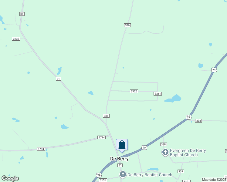 map of restaurants, bars, coffee shops, grocery stores, and more near 118 County Road 3362 in De Berry