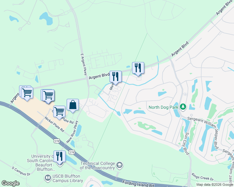 map of restaurants, bars, coffee shops, grocery stores, and more near 216 Mead Road in Hardeeville