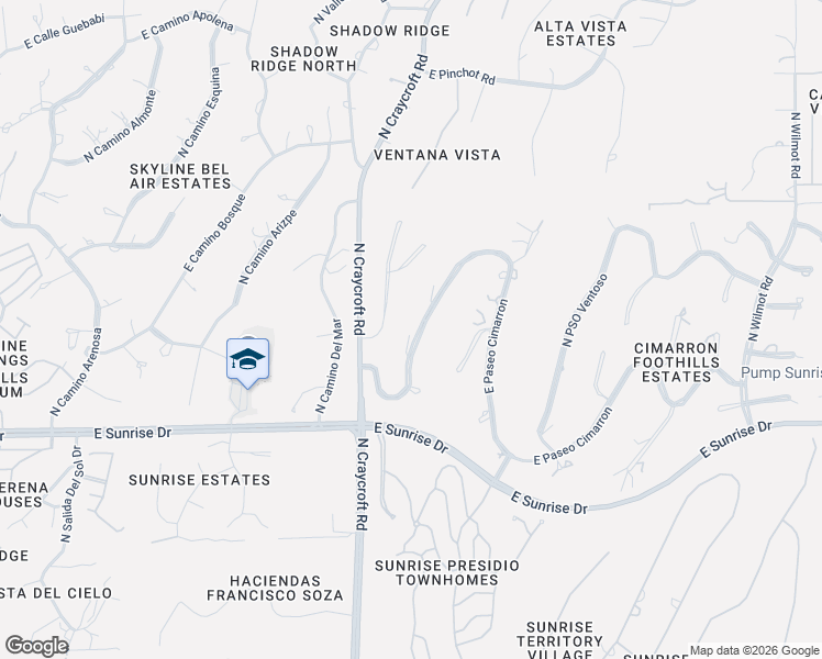 map of restaurants, bars, coffee shops, grocery stores, and more near 5565 East Paseo Cimarron in Tucson