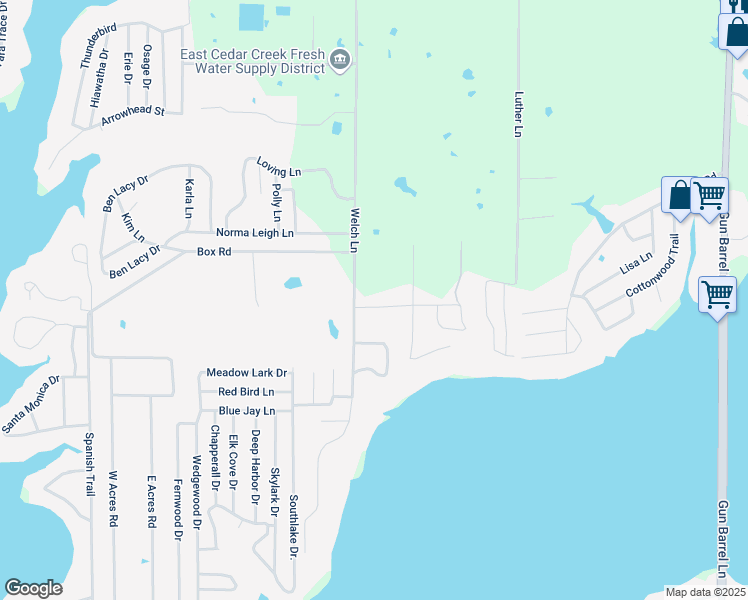 map of restaurants, bars, coffee shops, grocery stores, and more near 135 Welch Lane in Gun Barrel City