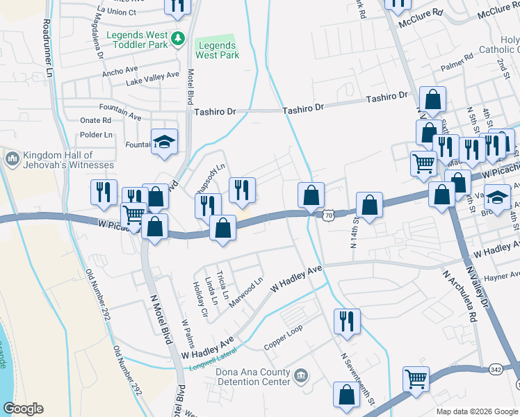map of restaurants, bars, coffee shops, grocery stores, and more near 2462-2472 West Picacho Avenue in Las Cruces